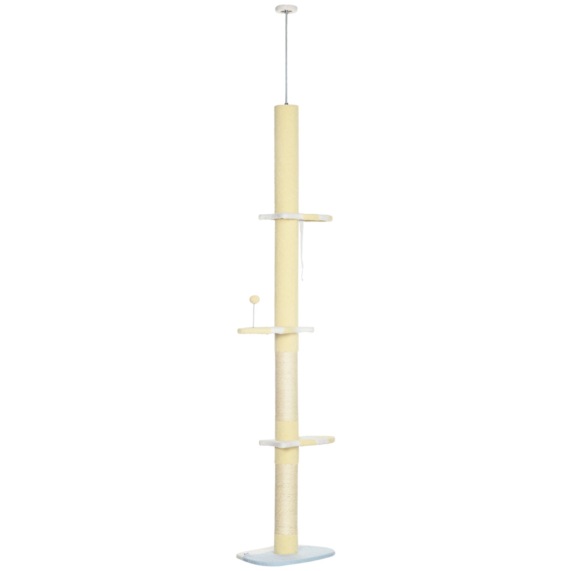 87"-102" Floor to Ceiling Cat Tree w/ Sisal Scratching Posts, Anti-tip Kit, Perches, Toy Ball, Yellow