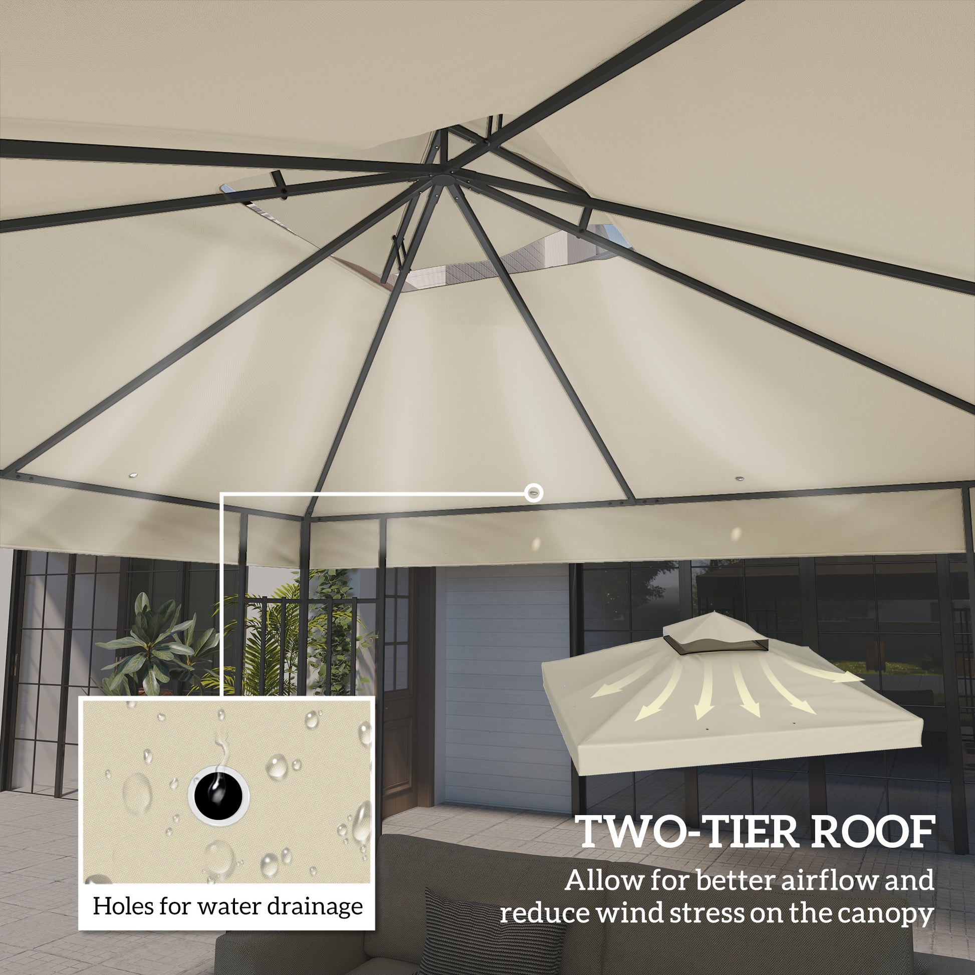 10' x 10' Gazebo Canopy Replacement Cover, 2-Tier Garden Gazebo Roof Replacement, UPF30+, TOP COVER ONLY, Cream White