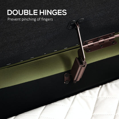 Upholstered Bedroom Bench, Channel Tufted Ottoman Bench with Thick Padding and Metal Legs, Dark Green