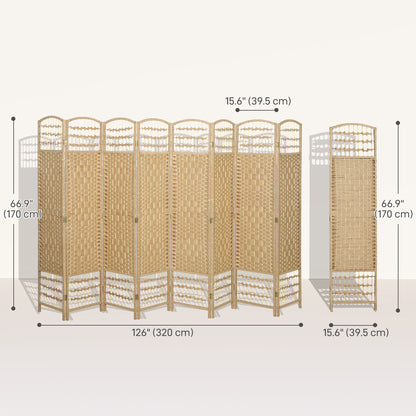8 Panel Folding Room Divider, Portable Privacy Screen, Wave Fiber Room Partition for Home Office, Natural