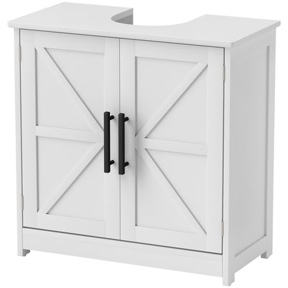 Farmhouse Pedestal Sink Storage Cabinet, Bathroom Under Sink Cabinet with 2 Barn Doors and Adjustable Shelf, White