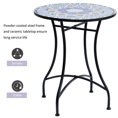 23.6" Mosaic Round Patio Table with Ceramic Tabletop, Outdoor Furniture, Multicolor