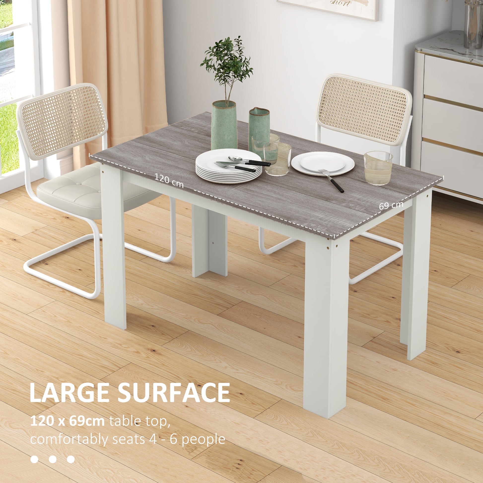 47" Kitchen Table for 4-6 People, Dining Table with Wood Effect for Dining Room, Grey