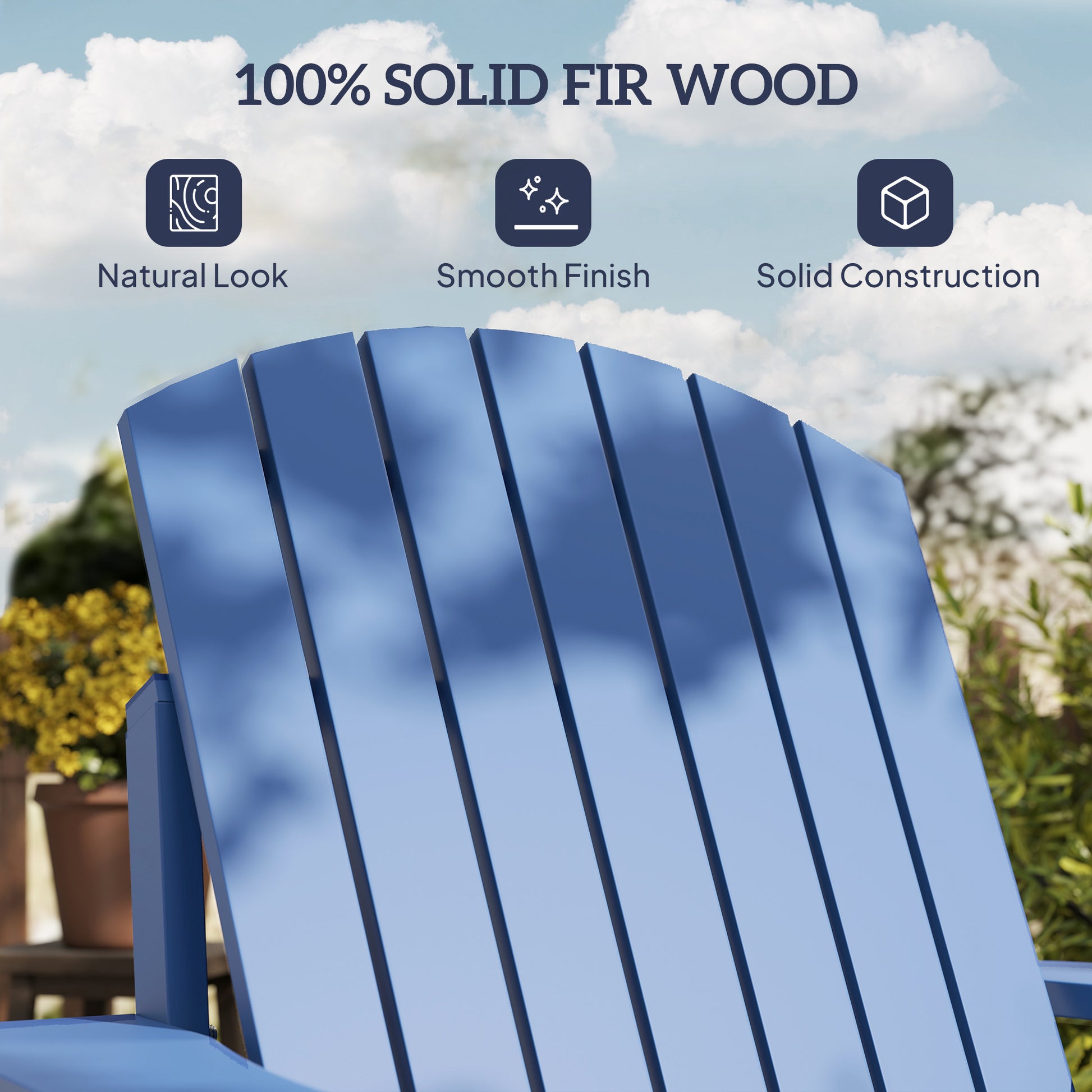 Classic Adirondack Chair, Muskoka Chairs, Garden Deck Chair with Cup Holder for Patio, Indoor, Backyard, Navy Blue