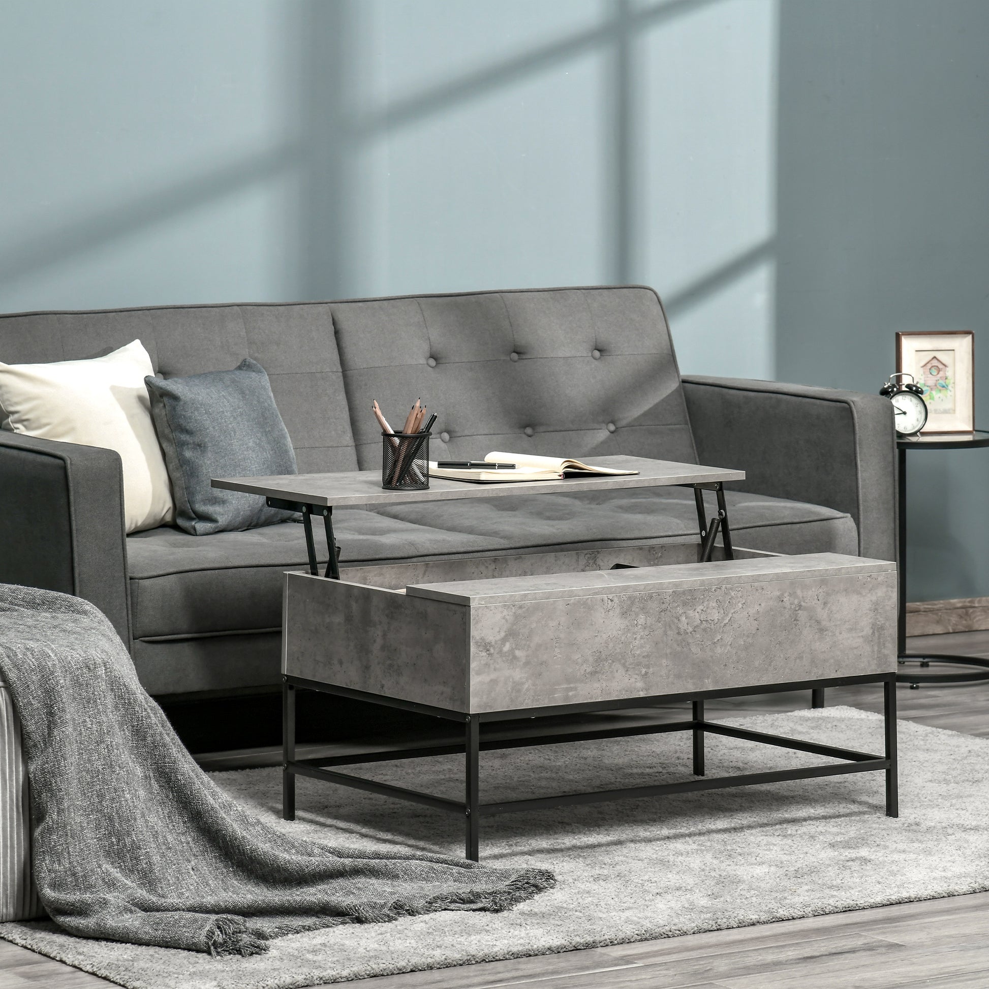 Lift Top Coffee Table with Hidden Storage Compartment Lift Tabletop Center Table for Living Room, Grey