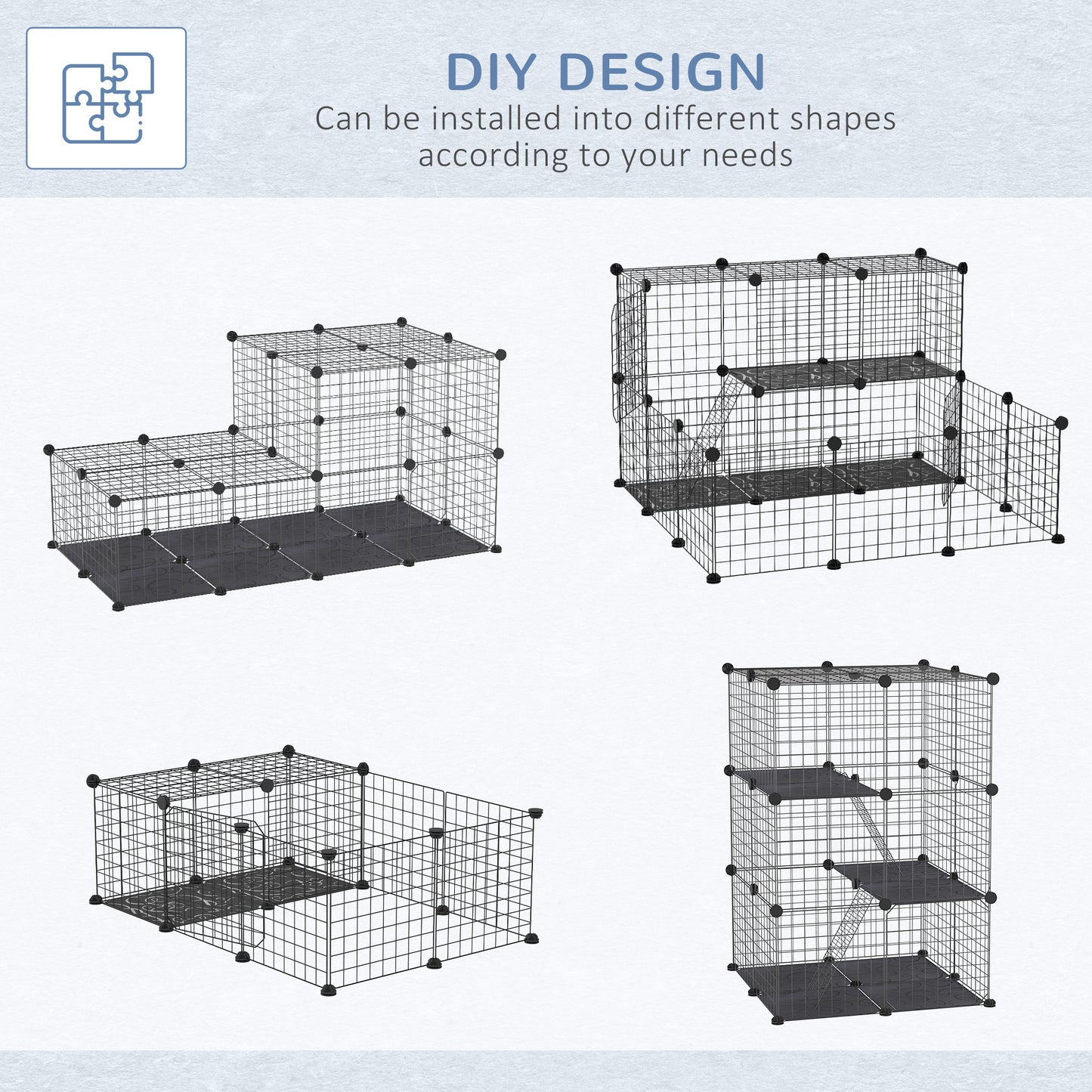 39 Pcs Small Animal Cage Bunny Hutch Portable Metal Wire with Ramps for Kitten Chinchilla, Black