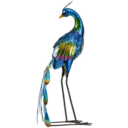 Peacock Garden Statue Lawn Ornament Steel Garden Decor Bird Statue with Stakes 9.8" W x 11.4" D x 23.2" H Multi-coloured