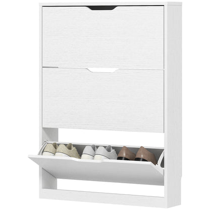 Narrow Shoe Storage Cabinet, Shoe Cabinet with 3 Flip Drawers, 31.5" W x 6.7" D x 42.5" H, White