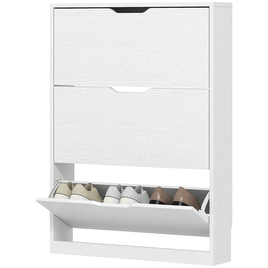 Narrow Shoe Storage Cabinet, Shoe Cabinet with 3 Flip Drawers, 31.5" W x 6.7" D x 42.5" H, White