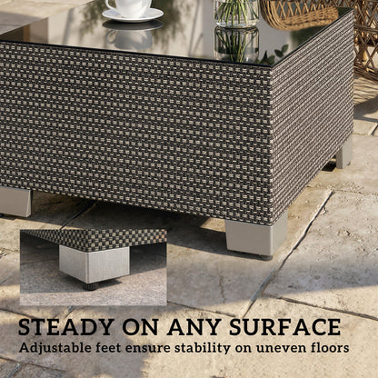 21.7" Square Patio Table, Small Outdoor Patio Coffee Side End Table with Tempered Glass Top, Black