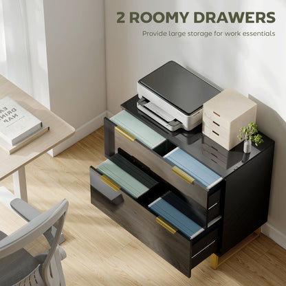 Lateral File Cabinet with 2 Drawers, Modern Filing Cabinet for Letter/A4/Legal Size Files, High Gloss Black
