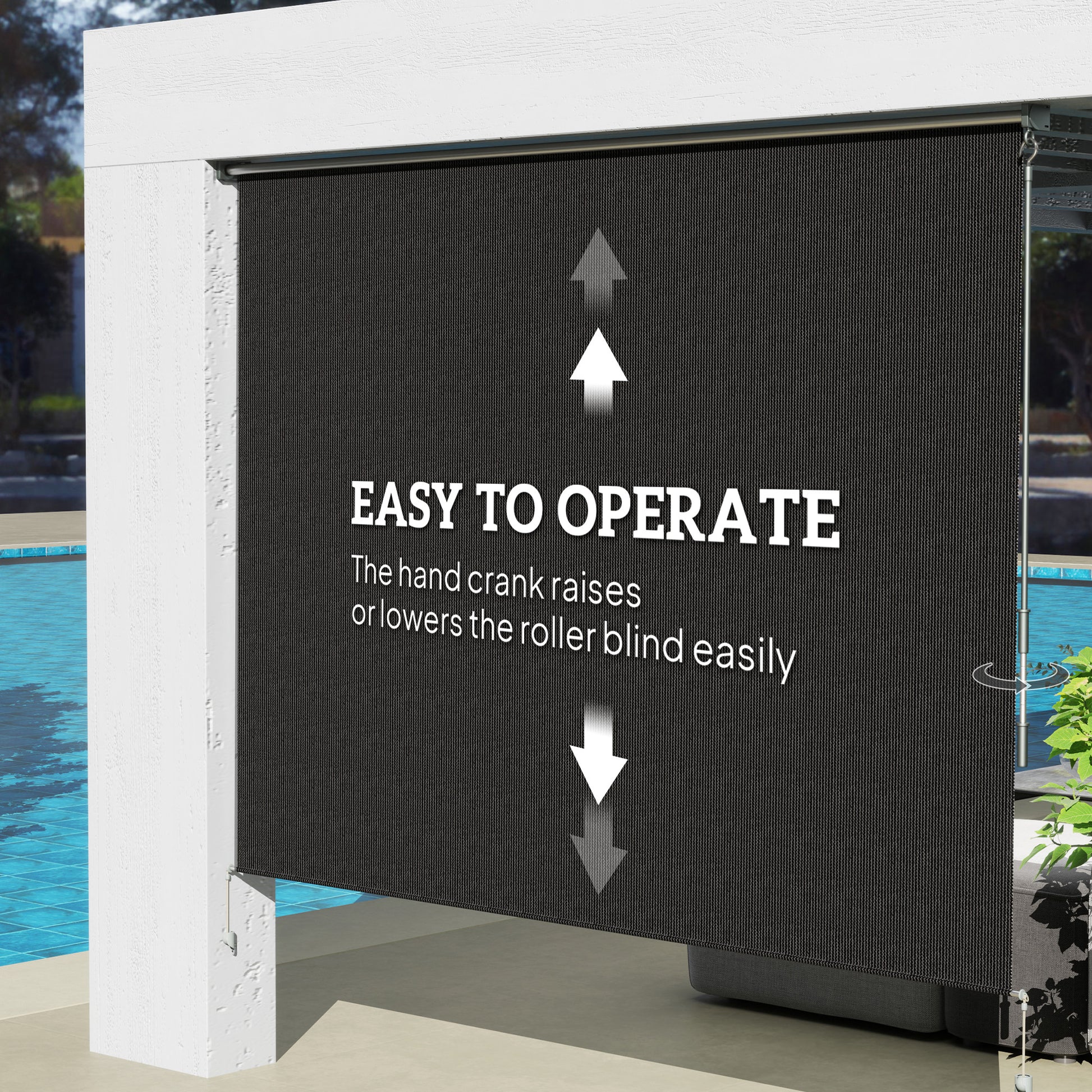 8' x 6' Patio Door Blinds, Outdoor Roller Shades, Cordless Roll Up Shade for Porch Gazebo, Black