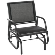 Patio Glider Outdoor Glider Chair with Breathable Mesh Seat & Backrest, Armrests and Metal Frame, Black