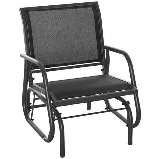 Patio Glider Outdoor Glider Chair with Breathable Mesh Seat & Backrest, Armrests and Metal Frame, Black