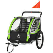Aosom 3-in-1 Bike Trailer for Kids, Running Stroller with 2 Seats, Jogging Cart with 5-Point Harness, Storage Units, Green
