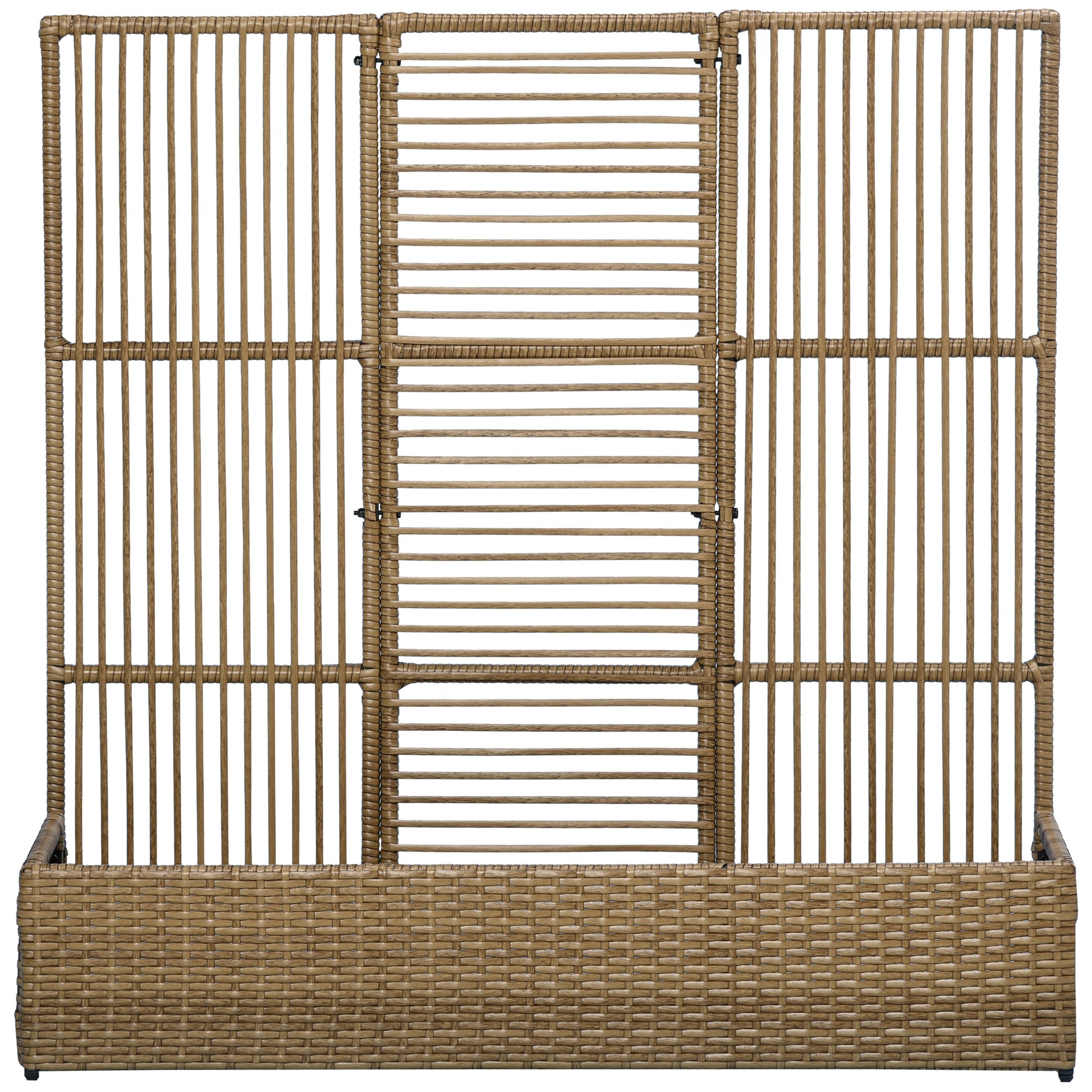 Raised Garden Bed with Lattice Trellis, Rattan Outdoor Planter with Storage for Garden, Patio, Balcony, Sand Brown