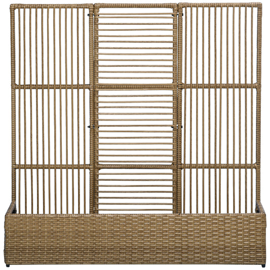 Raised Garden Bed with Lattice Trellis, Rattan Outdoor Planter with Storage for Garden, Patio, Balcony, Sand Brown