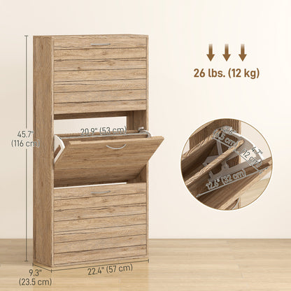 Shoe Storage Cabinet with 3 Flip Drawers, Narrow and Slim, 12 Pair of Shoes Organizer for Hallway, Entryway, Oak