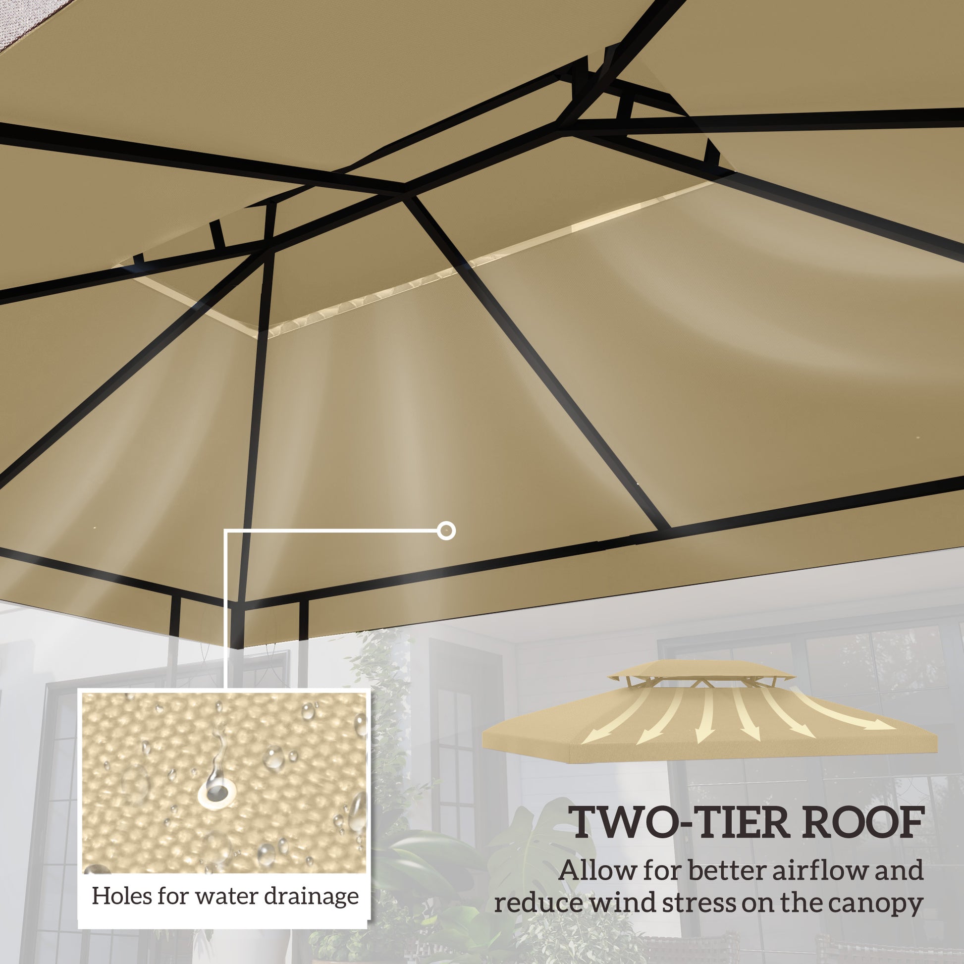 13' x 10' Gazebo Cover, Gazebo Replacement Canopy with 2 Tier Top for Garden, Patio, Outdoor, Beige
