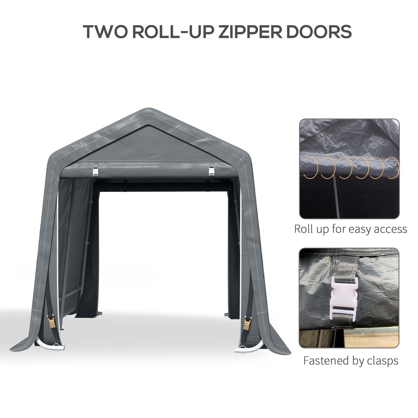 9.2' x 7.9' Garden Storage Tent, Patio Storage Shelter w/ Metal Frame and Double Zipper Doors, Dark Grey