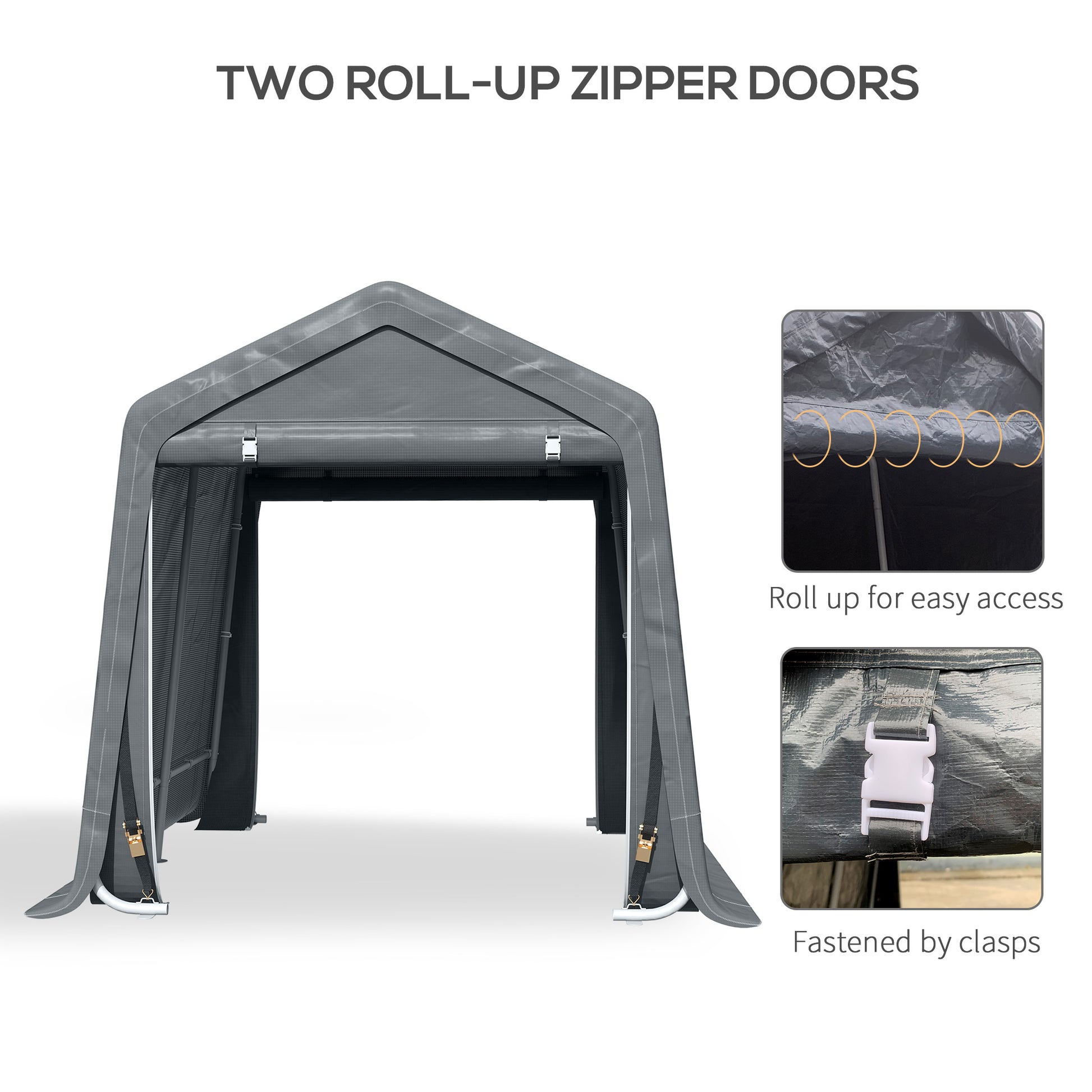 9.2' x 7.9' Garden Storage Tent, Patio Storage Shelter w/ Metal Frame and Double Zipper Doors, Dark Grey