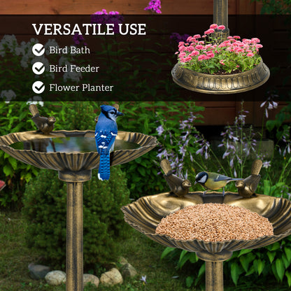 32" Bird Bath with Decorative Birds, Vintage Birdbath with Flower Planter Base for Garden, Bronze