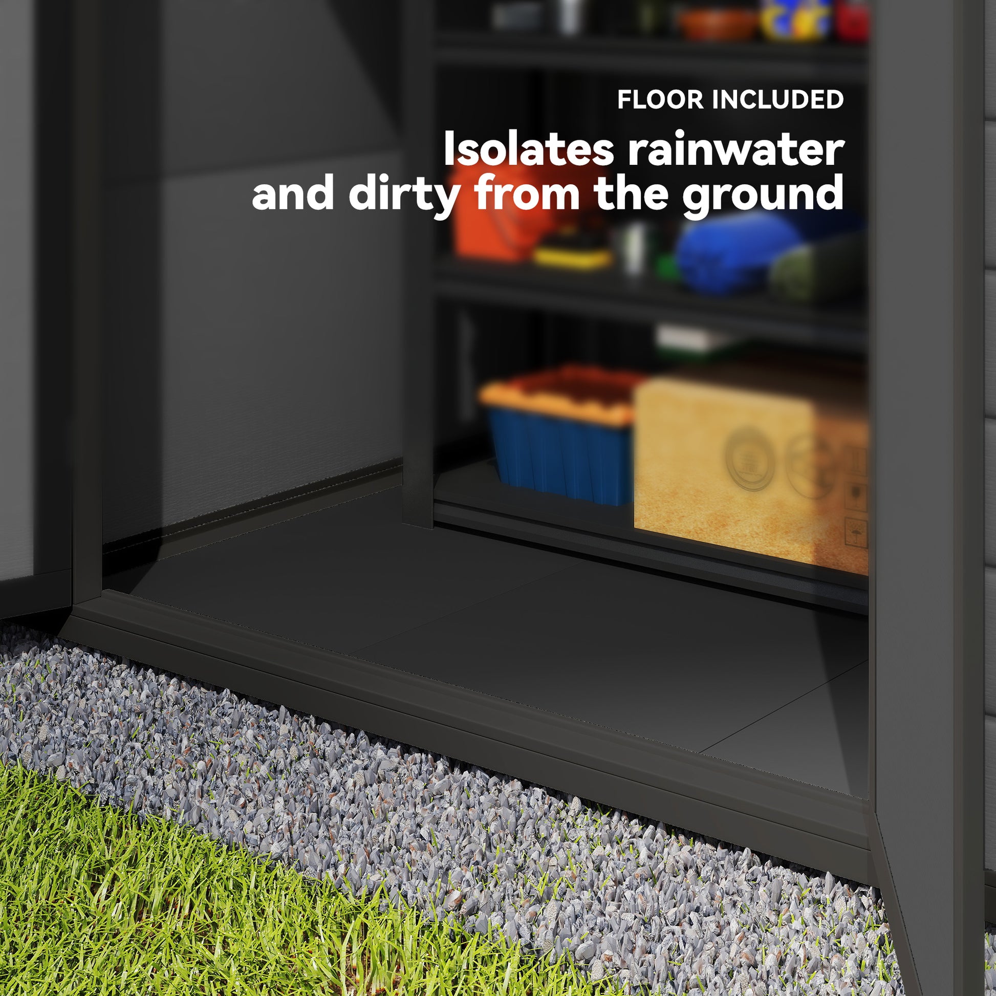 6x4.5FT Plastic Shed, Lockable Garden Tool Storage House with Double Doors and Vent, Grey