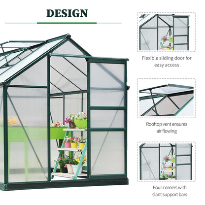 6.2' x 8.3' x 6.6' Clear Polycarbonate Greenhouse, Large Walk-In Green House w/ Slide Door