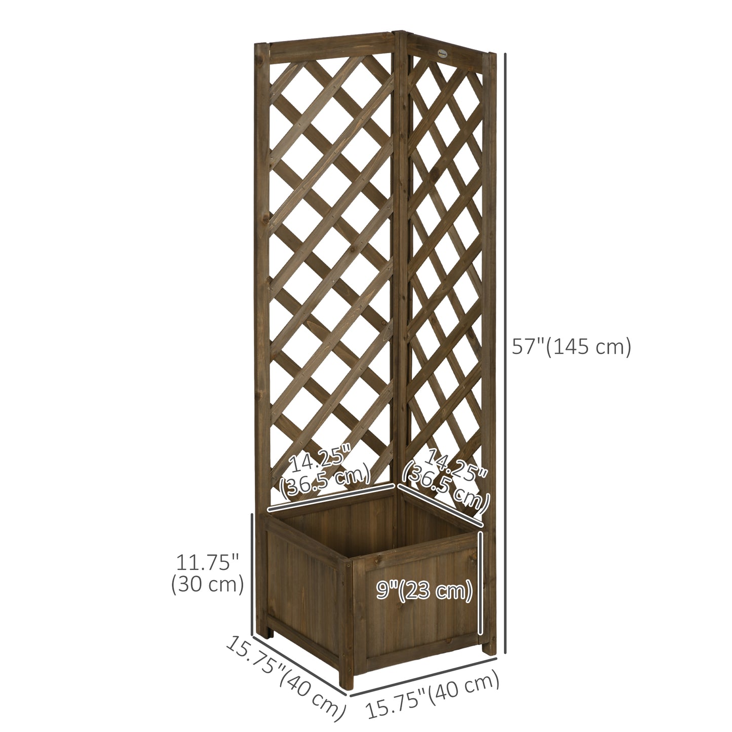 Raised Garden Bed Wood Planter with Trellis for Vine Climbing, 16" x 16" x 57", Carbonized