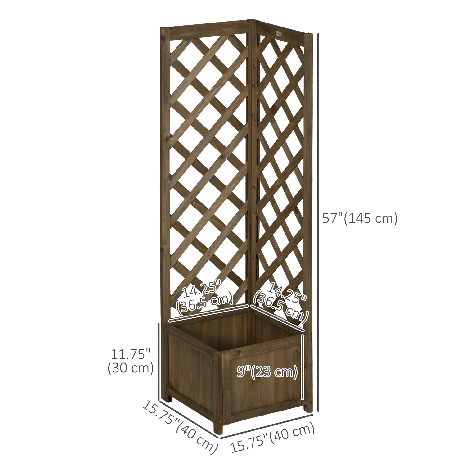 Raised Garden Bed Wood Planter with Trellis for Vine Climbing, 16" x 16" x 57", Carbonized