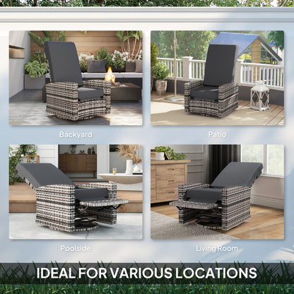 Outdoor Rattan Wicker Lounge Chair with Footrest & Soft Cushion for Patio, Garden, Backyard, Grey