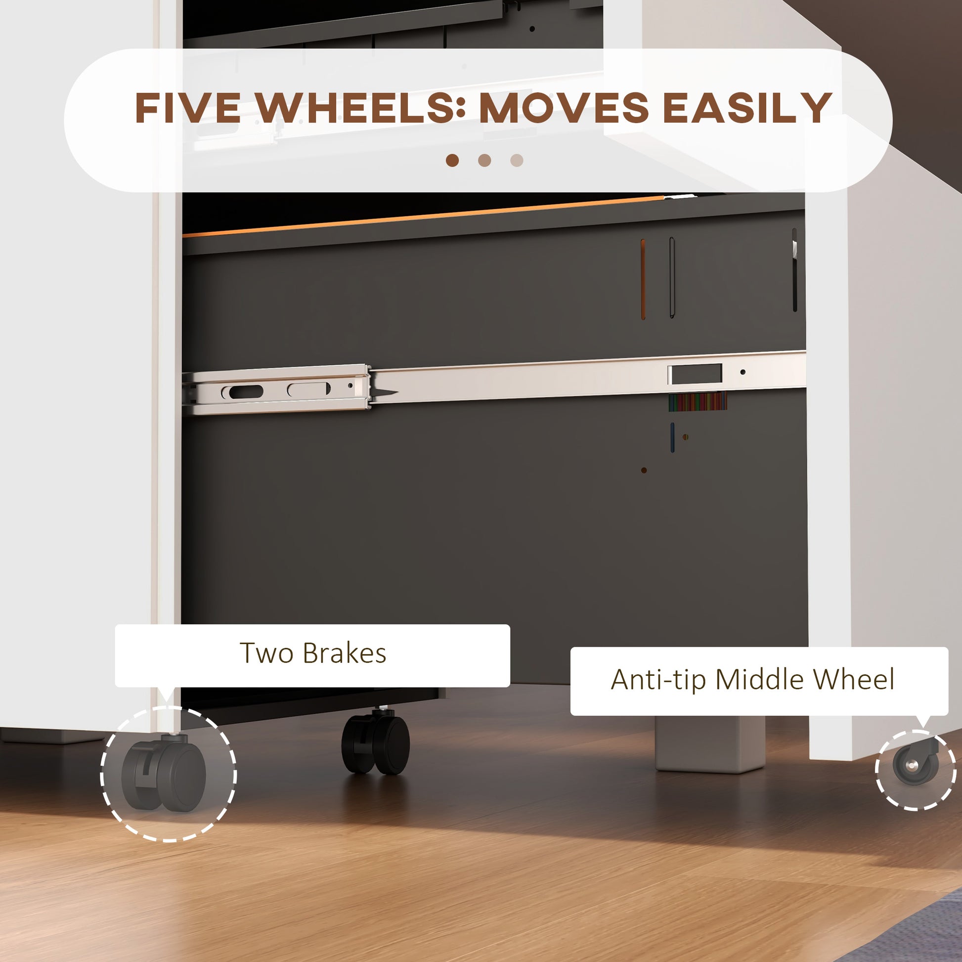 Vertical Steel Filing Cabinet on Wheels, 3-Drawer Lockable File Cabinet with Adjustable Hanging Bar for A4, Legal and Letter Size, for Home Office, White