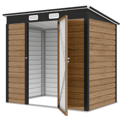 6' x 4' Galvanized Garden Storage Shed, Metal Outdoor Shed with Double Doors and 2 Vents, Teak
