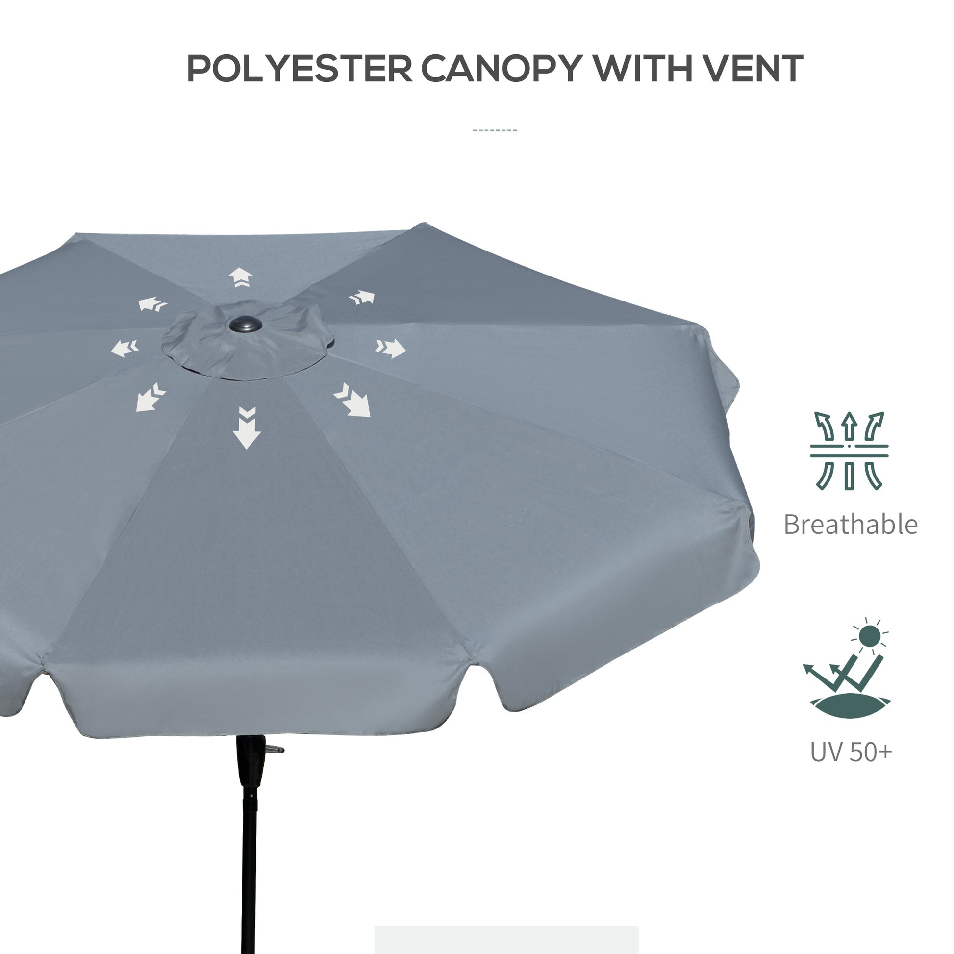 8.5 ft Outdoor Market Table Umbrella, Round Patio Umbrella with Tilt and Crank for Garden, Backyard, Deck, Dark Grey