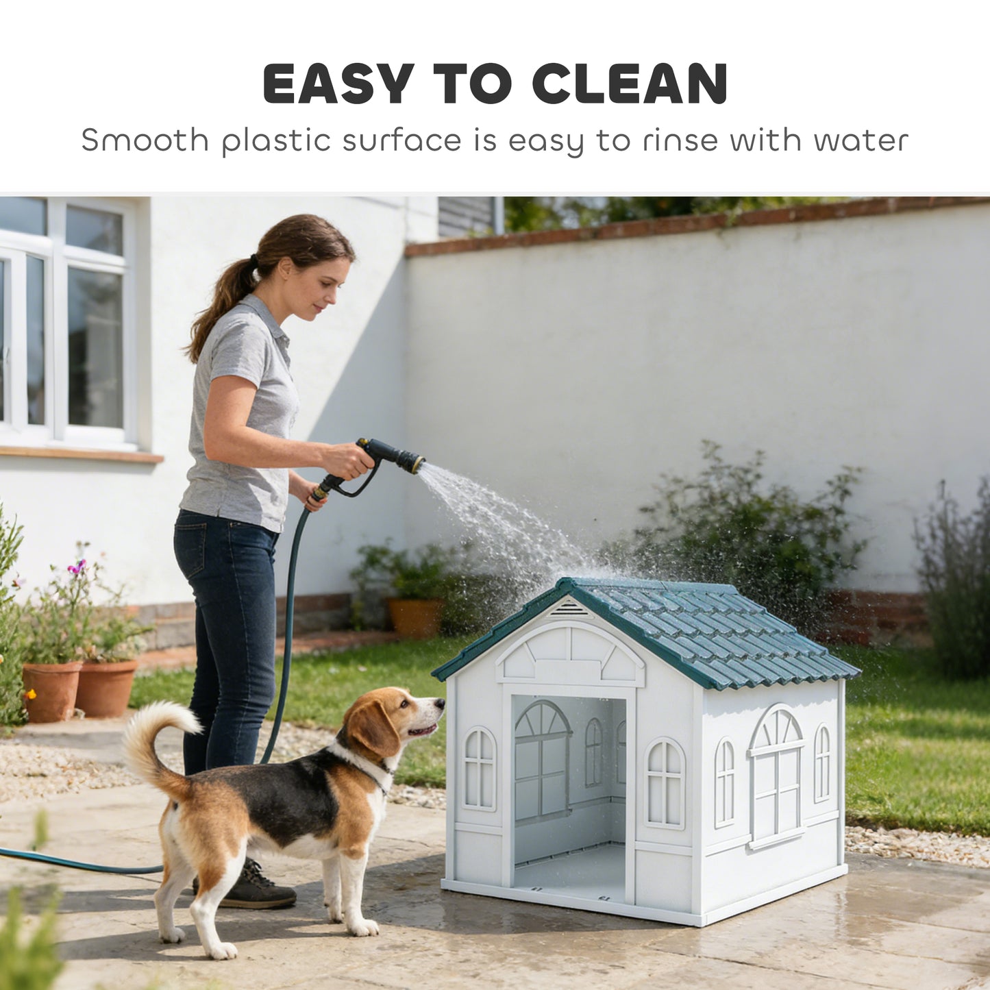 26" Plastic Dog House Outdoor with Air Vents, for Small Medium Dogs, Blue