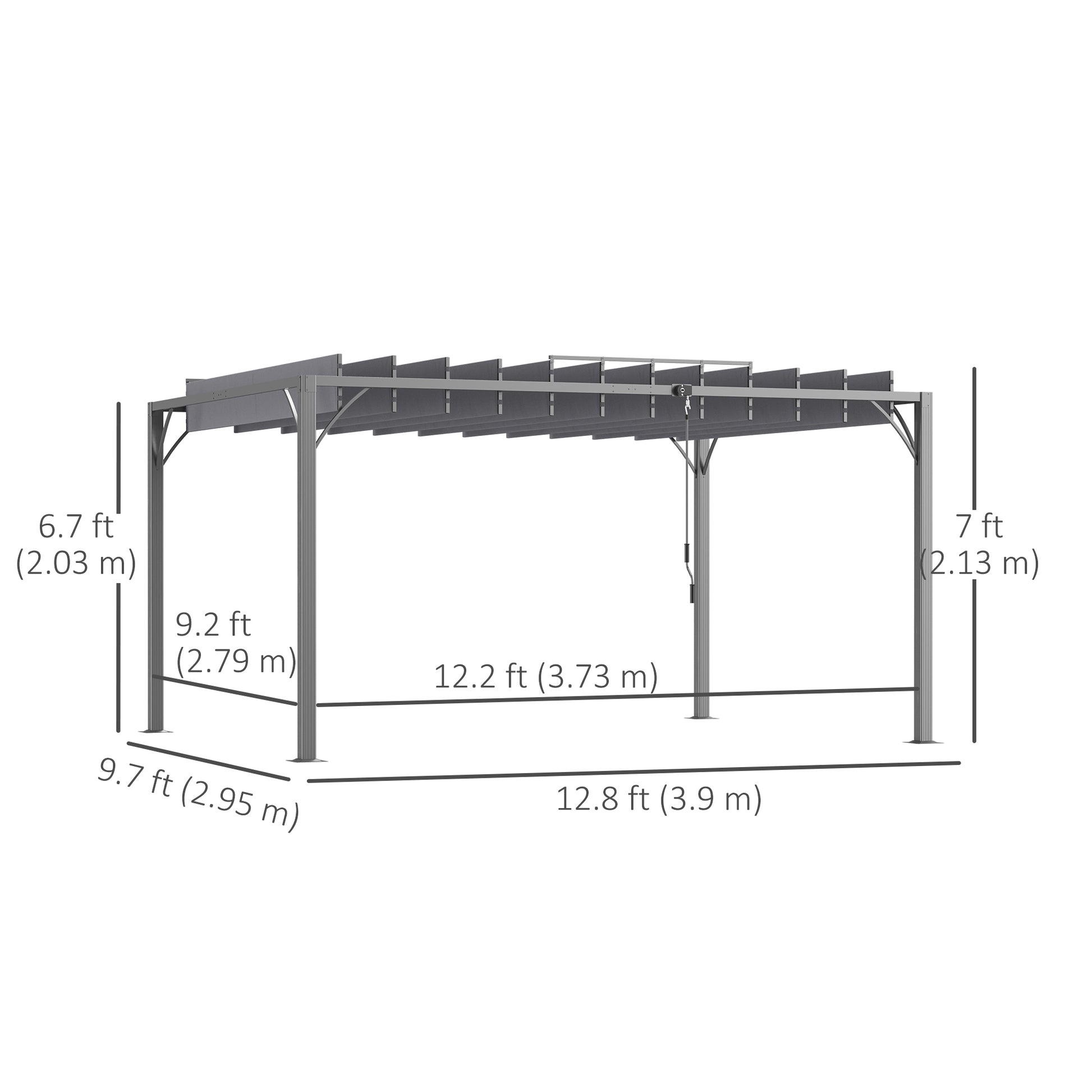 12.8' x 9.7' Louvered Pergola with Retractable Roof, Metal Pergola for Lawn Garden Patio, Grey