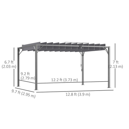 12.8' x 9.7' Louvered Pergola with Retractable Roof, Metal Pergola for Lawn Garden Patio, Grey