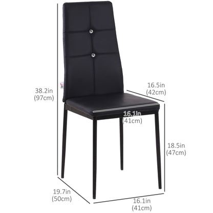 Set of 4 Modern Style Dining Chairs, Button Tufted High Back Side Chairs with Upholstered Seat, Steel Legs for Living Room, Kitchen, Study, Bedroom, Black