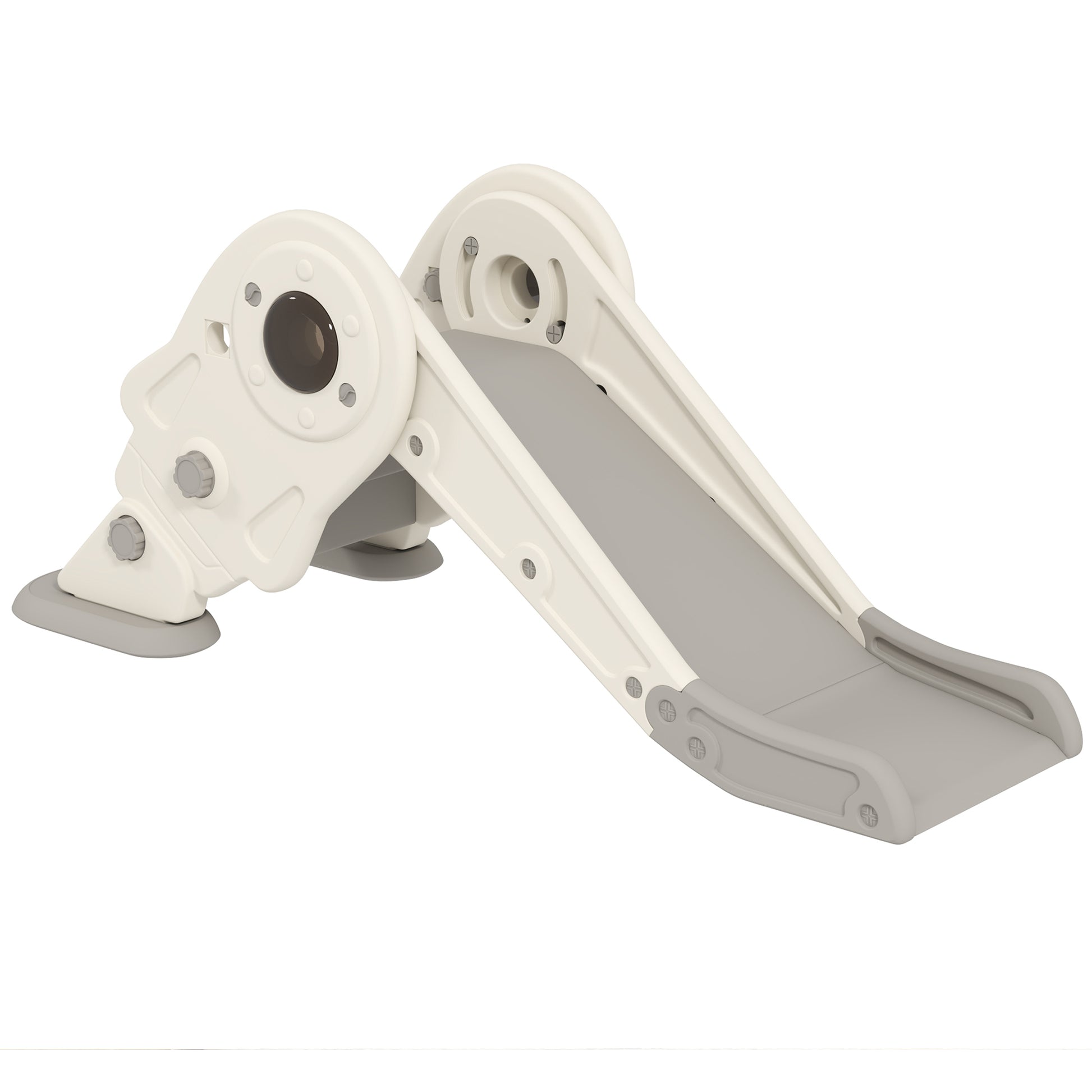 Qaba 3 in 1 Toddler Slide, Foldable Kids Slide with Basketball Hoop, Climber, Anti-Slide Step for Ages 2-5, Cream White