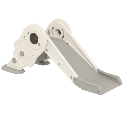 Qaba 3 in 1 Toddler Slide, Foldable Kids Slide with Basketball Hoop, Climber, Anti-Slide Step for Ages 2-5, Cream White