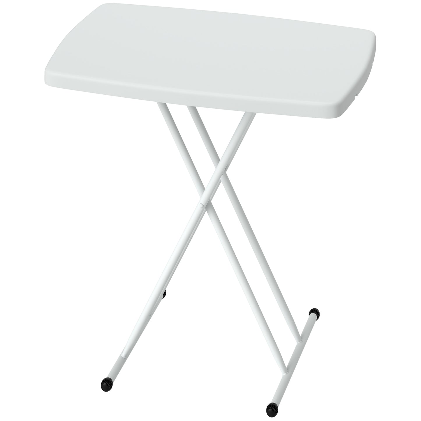 Portable Patio Side Table, Height Adjustable Outdoor Side Table, Folding Balcony Table with HDPE Top and Metal Frame for Balcony Poolside Deck, White