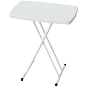 Portable Patio Side Table, Height Adjustable Outdoor Side Table, Folding Balcony Table with HDPE Top and Metal Frame for Balcony Poolside Deck, White