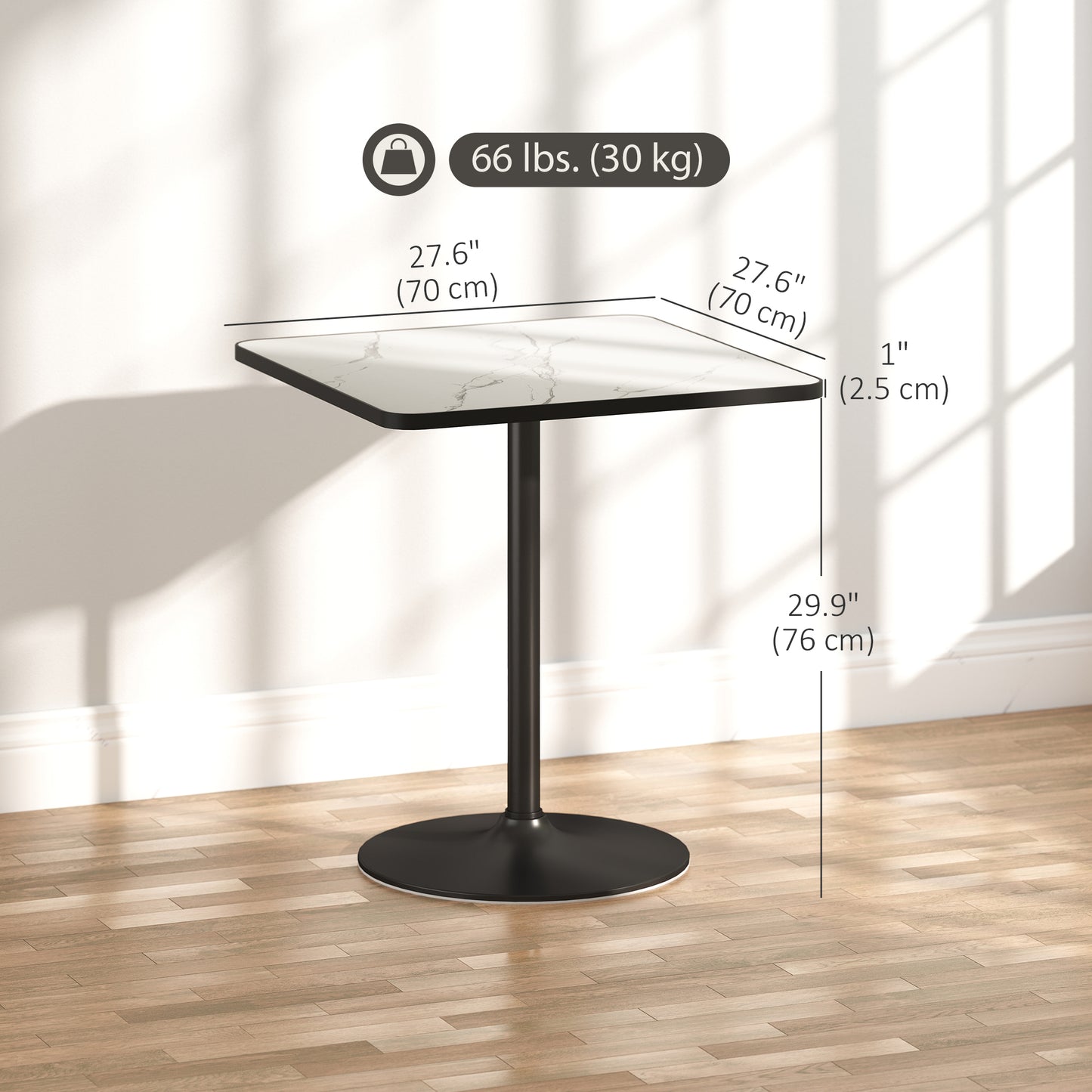 Dining Table for 4, Modern Kitchen Table with Marble Effect Tabletop and Round Base, White