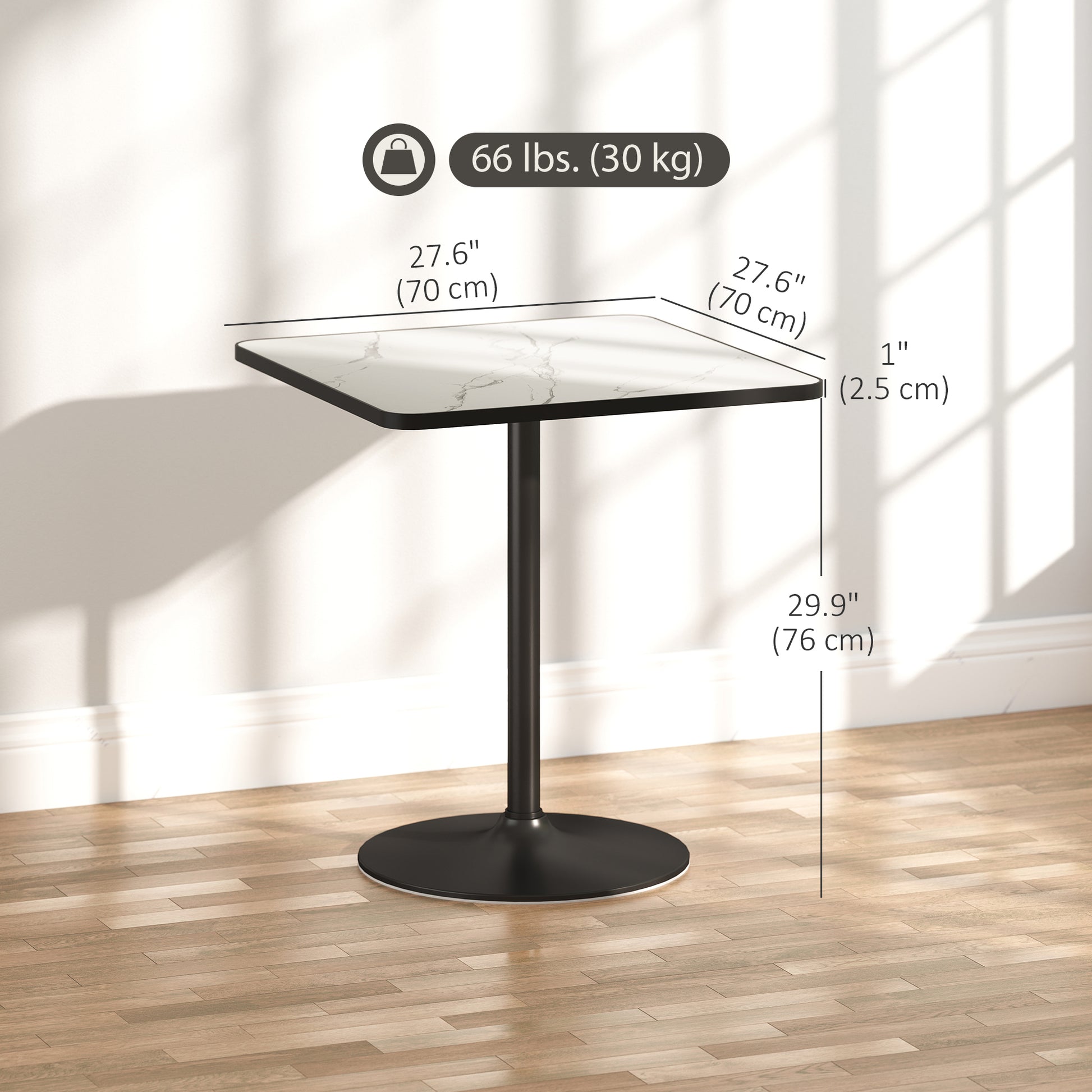 Dining Table for 4, Modern Kitchen Table with Marble Effect Tabletop and Round Base, White
