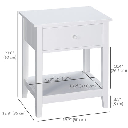 Modern Style Nightstand, Small End Table with Drawer and Storage Shelf for Bedroom, Living Room, White