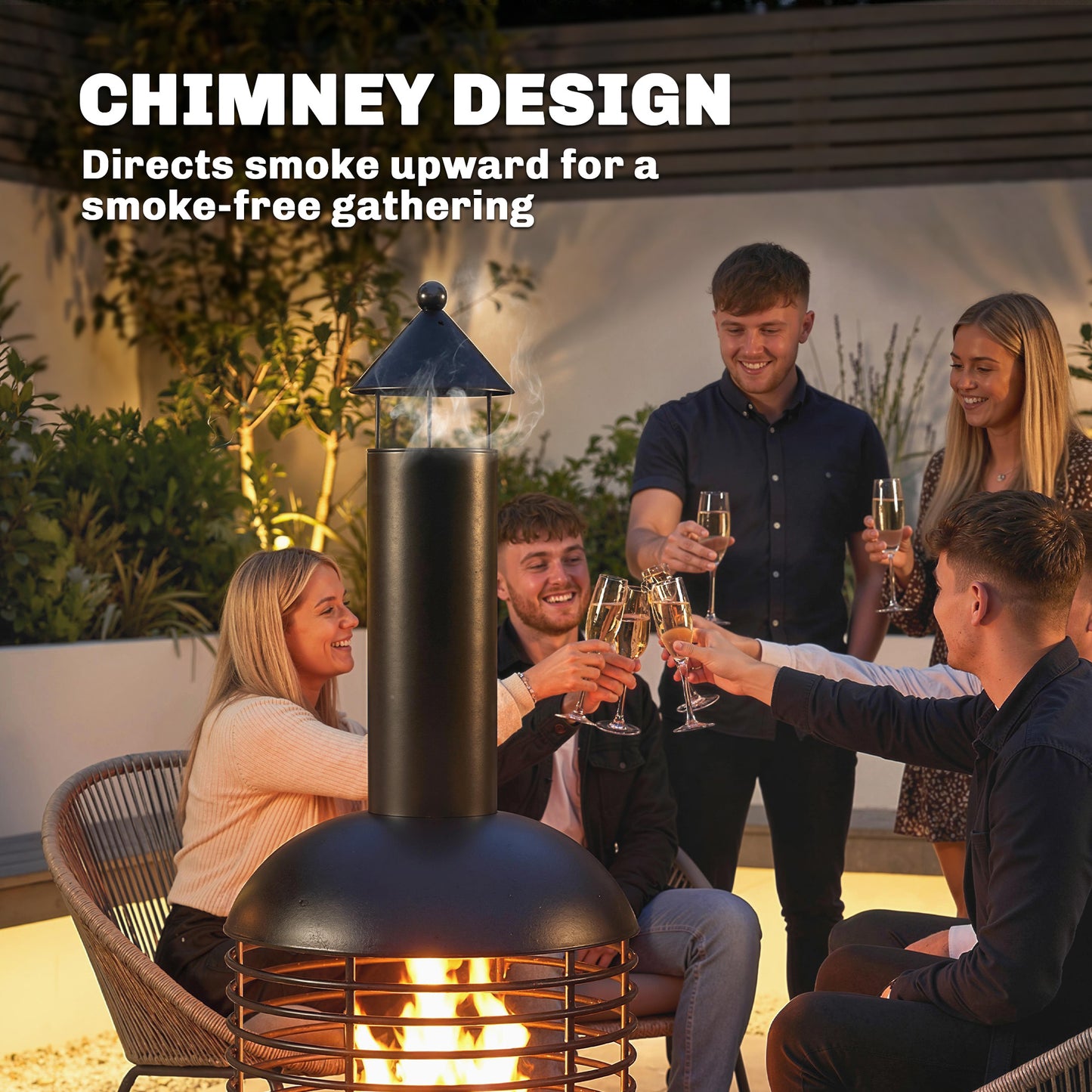 Outdoor Fire Pit, Portable Wood Burning Firepit with Poker, Charcoal Grid, Modern Chimney Design Fireplace, Black