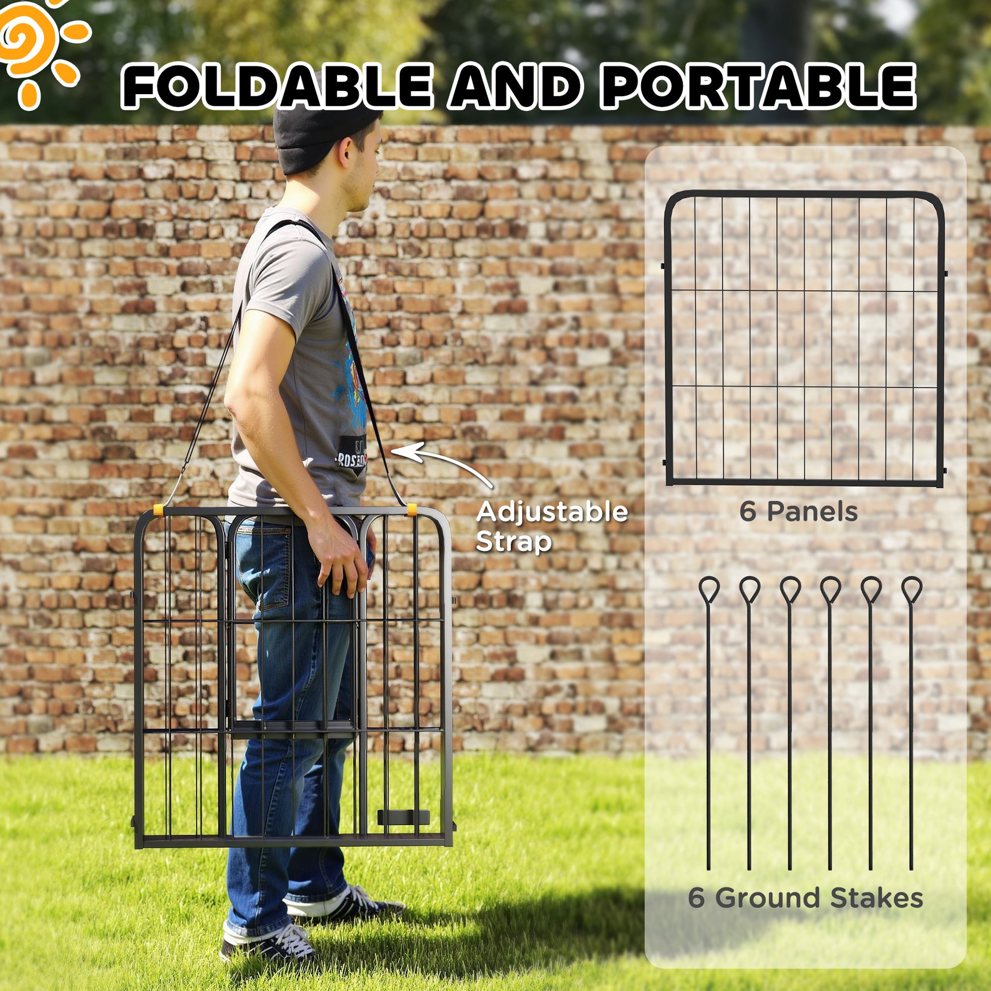 6 Panels Heavy Duty Dog Playpen Outdoor Indoor with Door & Strap, 24" Height Portable & Foldable Pet Playpen