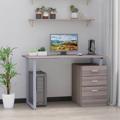 47" Computer Desk Writing Table Workstation with Multi-Use Reversible 3 Drawers Metal Frame Home Office Furniture, Dark Wood Grain