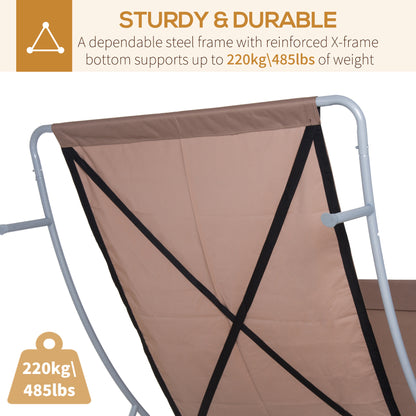 79" Outdoor Lounge Chair with Canopy, Double Chaise Lounger Hammock Bed w/ Pillow and Wheels, Brown