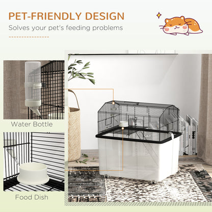 Hamster House Gerbil Habitat for Dwarf Hamster with Wheels, Detachable Bottom - Black